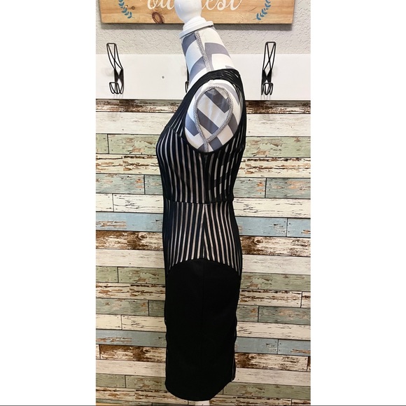 L'atiste by Amy Womens Dress Black Sleeveless Stripe Sheer Top Sheath Mini Med - Picture 5 of 8